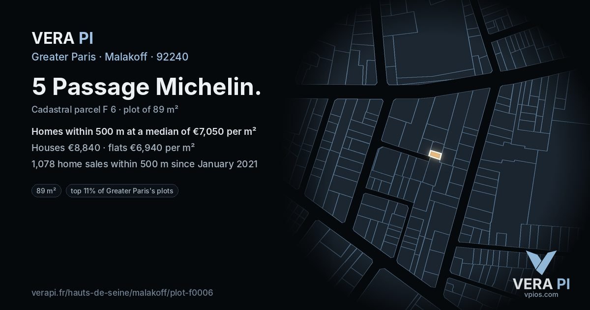 5 Passage Michelin, Malakoff at night – the plot lit, the parcels around coloured by the prices near them