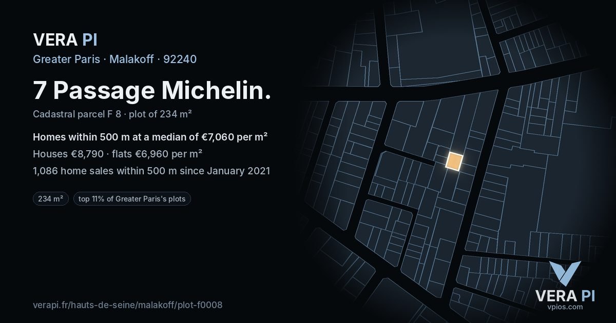 7 Passage Michelin, Malakoff at night – the plot lit, the parcels around coloured by the prices near them