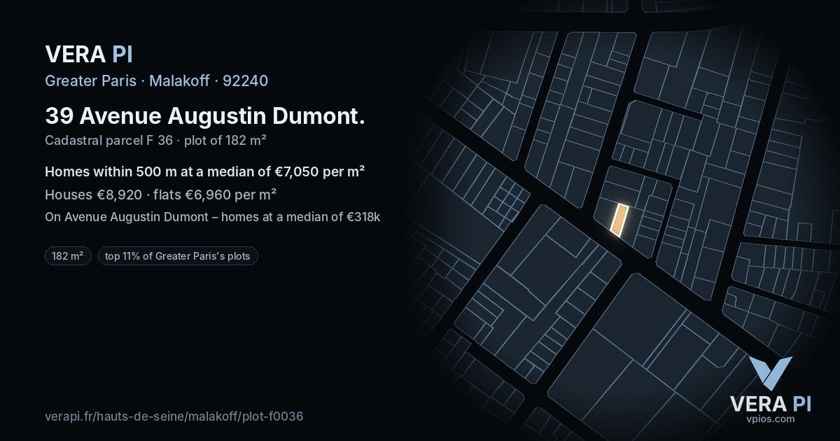 39 Avenue Augustin Dumont, Malakoff at night – the plot lit, the parcels around coloured by the prices near them
