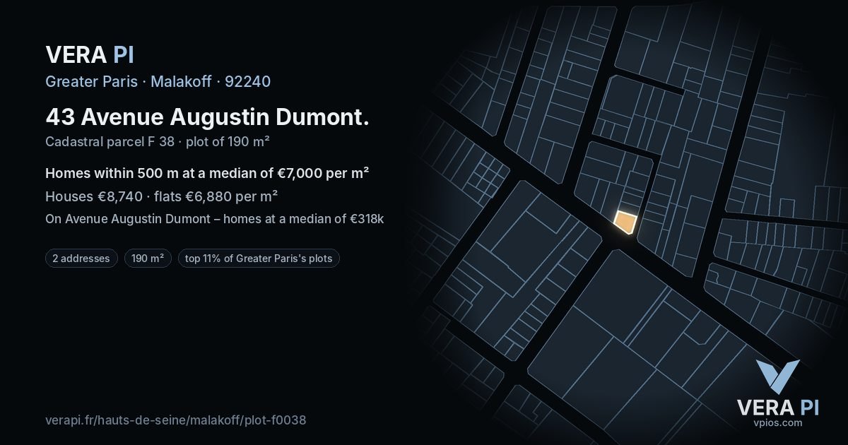43 Avenue Augustin Dumont, Malakoff at night – the plot lit, the parcels around coloured by the prices near them