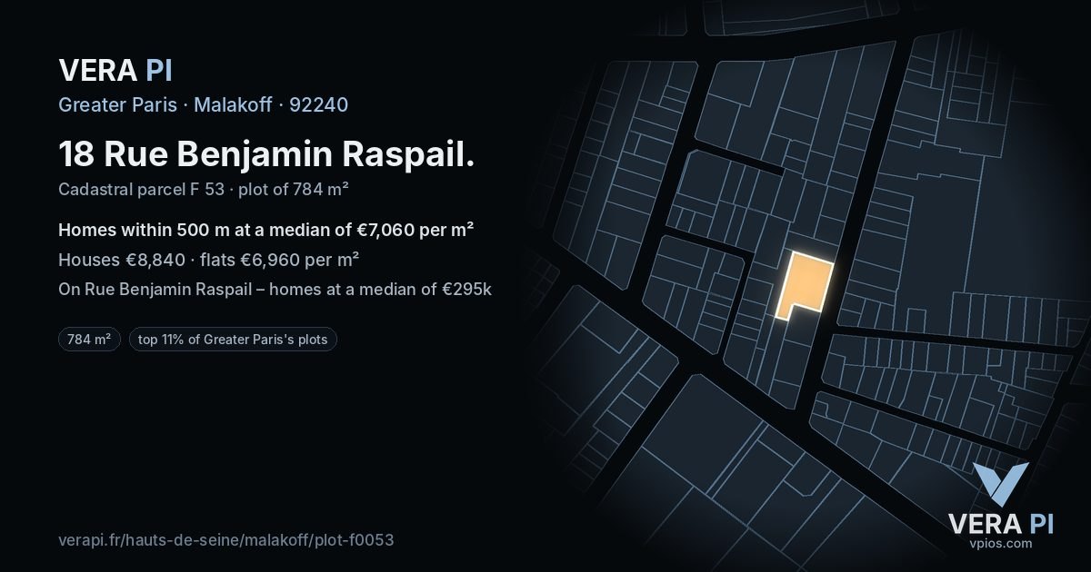 18 Rue Benjamin Raspail, Malakoff at night – the plot lit, the parcels around coloured by the prices near them