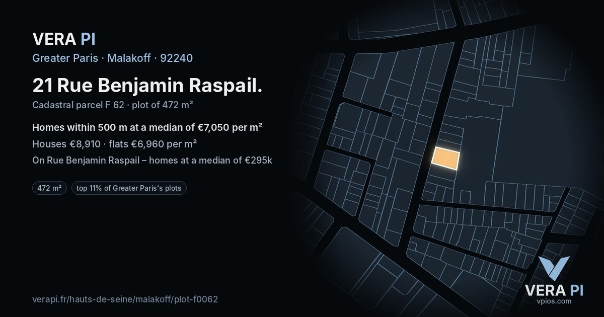 21 Rue Benjamin Raspail, Malakoff at night – the plot lit, the parcels around coloured by the prices near them