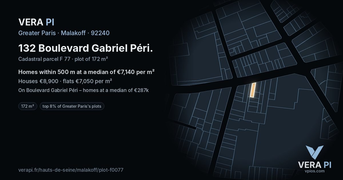 132 Boulevard Gabriel Péri, Malakoff at night – the plot lit, the parcels around coloured by the prices near them