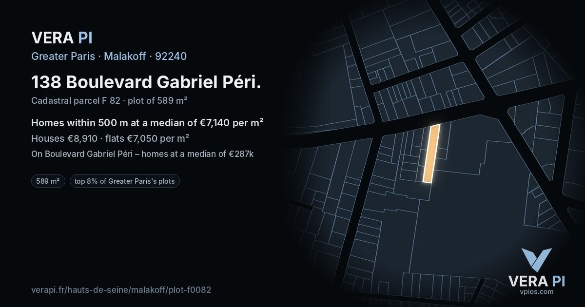 138 Boulevard Gabriel Péri, Malakoff at night – the plot lit, the parcels around coloured by the prices near them