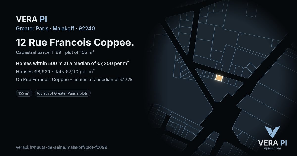 12 Rue Francois Coppee, Malakoff at night – the plot lit, the parcels around coloured by the prices near them