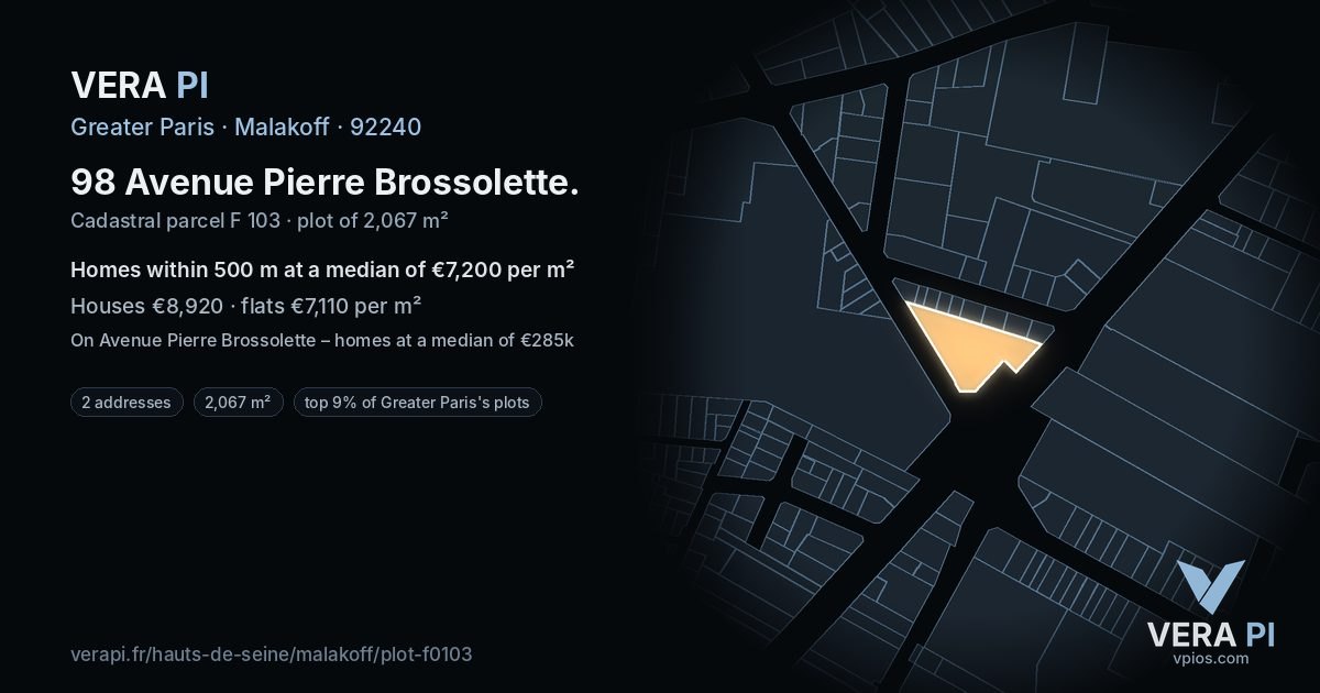 98 Avenue Pierre Brossolette, Malakoff at night – the plot lit, the parcels around coloured by the prices near them