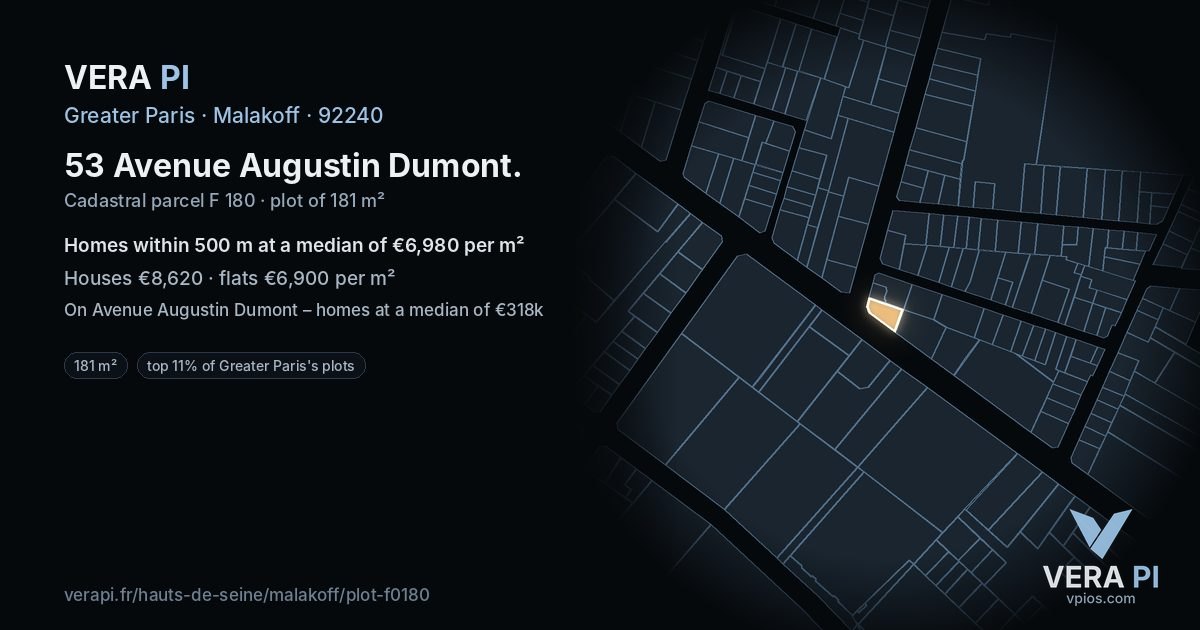 53 Avenue Augustin Dumont, Malakoff at night – the plot lit, the parcels around coloured by the prices near them