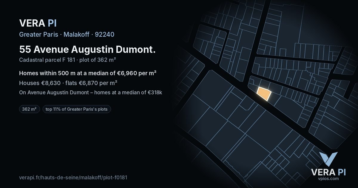 55 Avenue Augustin Dumont, Malakoff at night – the plot lit, the parcels around coloured by the prices near them