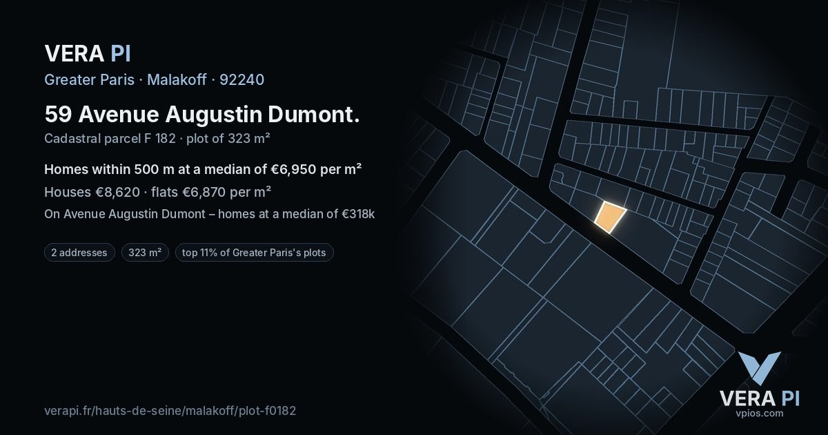 59 Avenue Augustin Dumont, Malakoff at night – the plot lit, the parcels around coloured by the prices near them