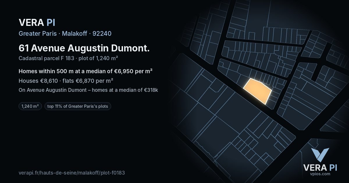 61 Avenue Augustin Dumont, Malakoff at night – the plot lit, the parcels around coloured by the prices near them