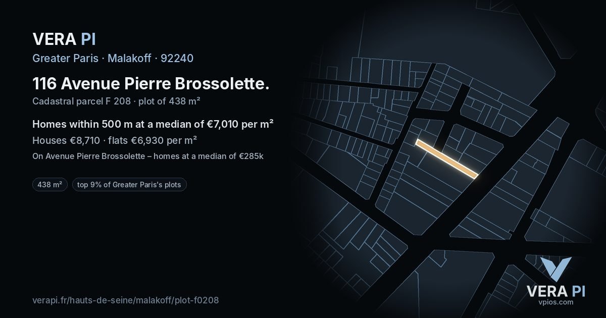 116 Avenue Pierre Brossolette, Malakoff at night – the plot lit, the parcels around coloured by the prices near them