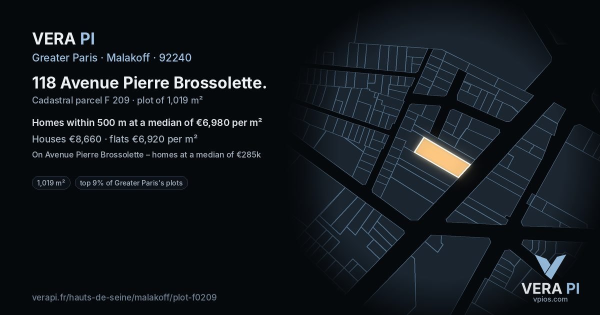 118 Avenue Pierre Brossolette, Malakoff at night – the plot lit, the parcels around coloured by the prices near them