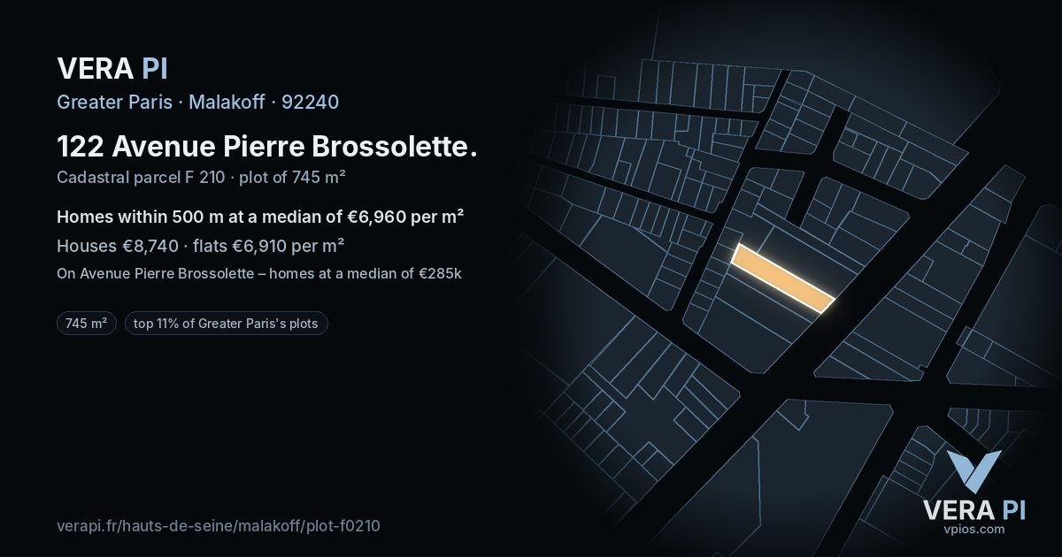122 Avenue Pierre Brossolette, Malakoff at night – the plot lit, the parcels around coloured by the prices near them