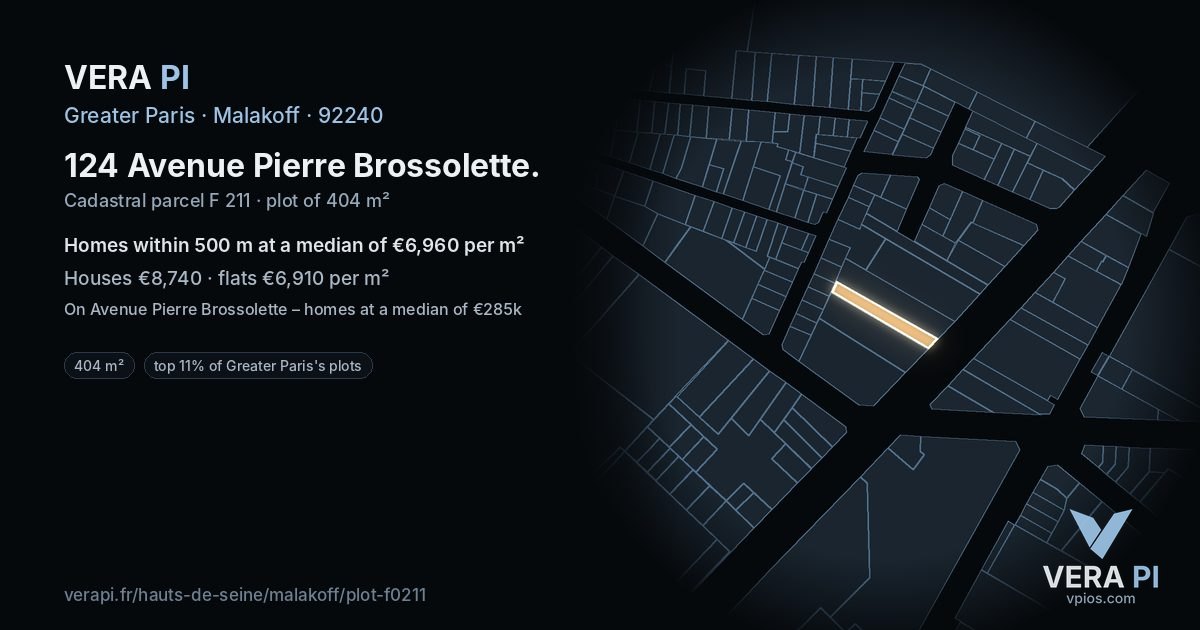 124 Avenue Pierre Brossolette, Malakoff at night – the plot lit, the parcels around coloured by the prices near them