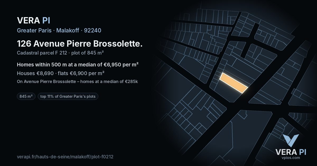 126 Avenue Pierre Brossolette, Malakoff at night – the plot lit, the parcels around coloured by the prices near them