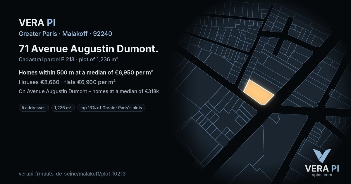71 Avenue Augustin Dumont, Malakoff at night – the plot lit, the parcels around coloured by the prices near them