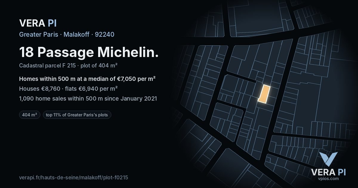 18 Passage Michelin, Malakoff at night – the plot lit, the parcels around coloured by the prices near them
