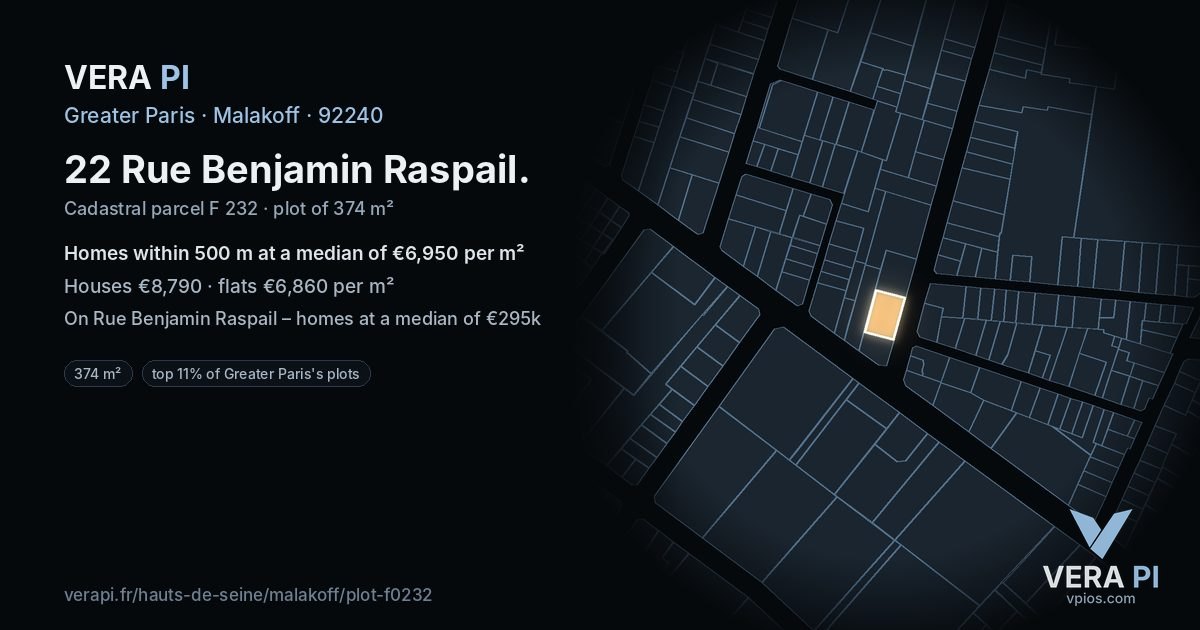 22 Rue Benjamin Raspail, Malakoff at night – the plot lit, the parcels around coloured by the prices near them