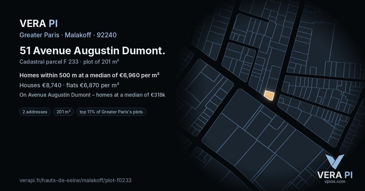 51 Avenue Augustin Dumont, Malakoff at night – the plot lit, the parcels around coloured by the prices near them
