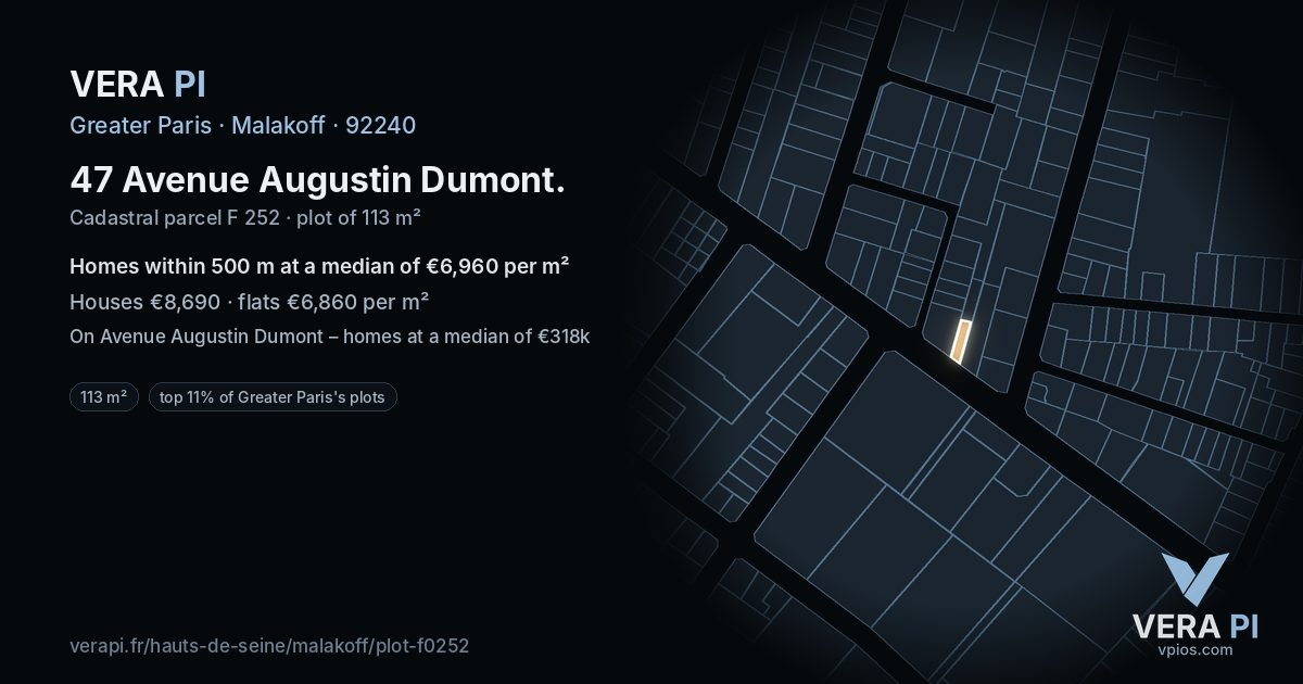 47 Avenue Augustin Dumont, Malakoff at night – the plot lit, the parcels around coloured by the prices near them