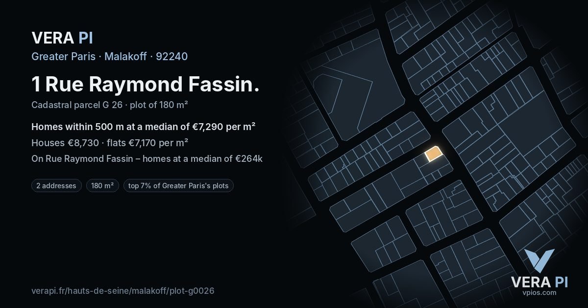1 Rue Raymond Fassin, Malakoff at night – the plot lit, the parcels around coloured by the prices near them