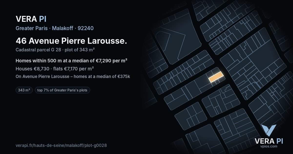 46 Avenue Pierre Larousse, Malakoff at night – the plot lit, the parcels around coloured by the prices near them