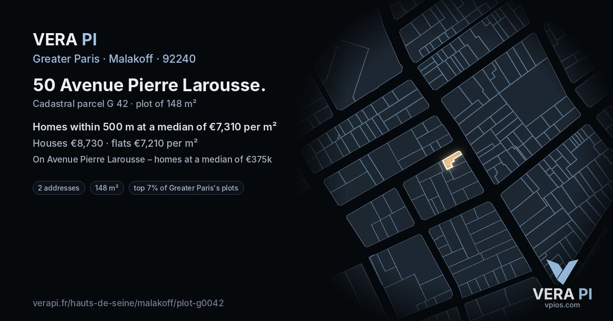 50 Avenue Pierre Larousse, Malakoff at night – the plot lit, the parcels around coloured by the prices near them