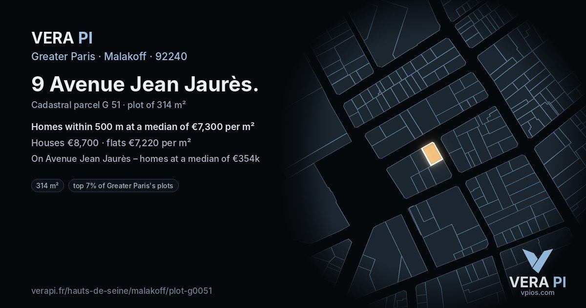 9 Avenue Jean Jaurès, Malakoff at night – the plot lit, the parcels around coloured by the prices near them