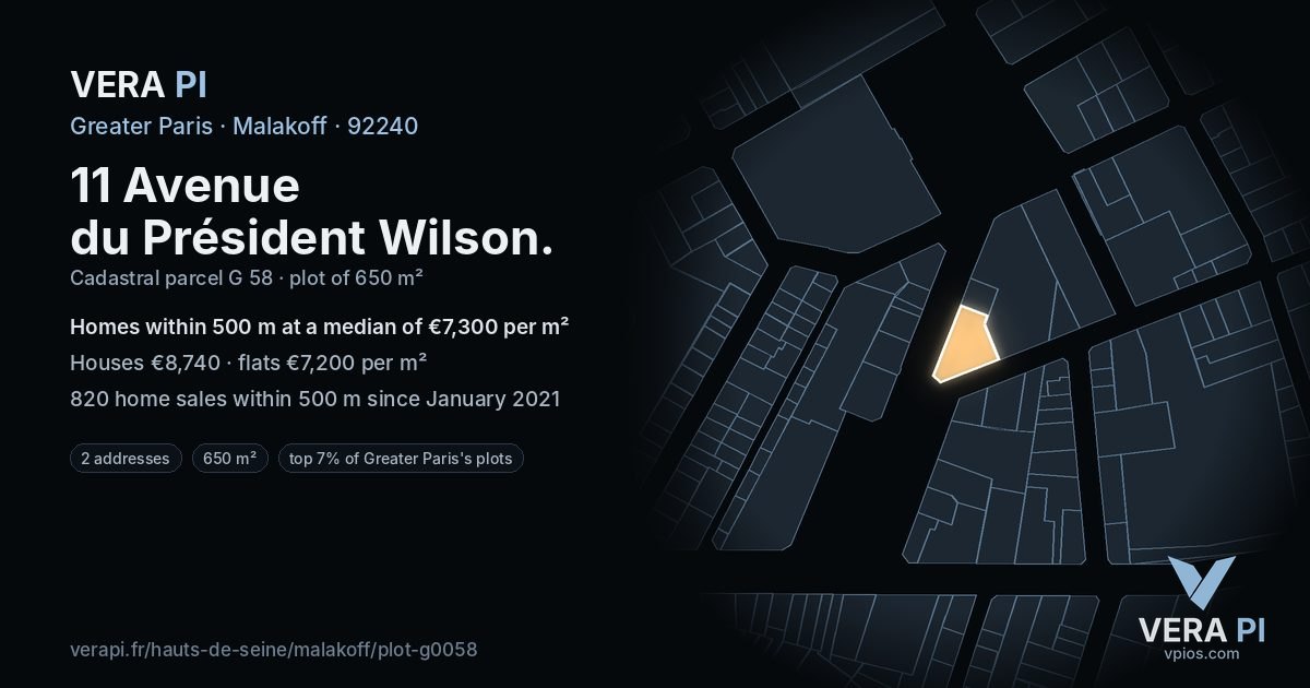 11 Avenue du Président Wilson, Malakoff at night – the plot lit, the parcels around coloured by the prices near them