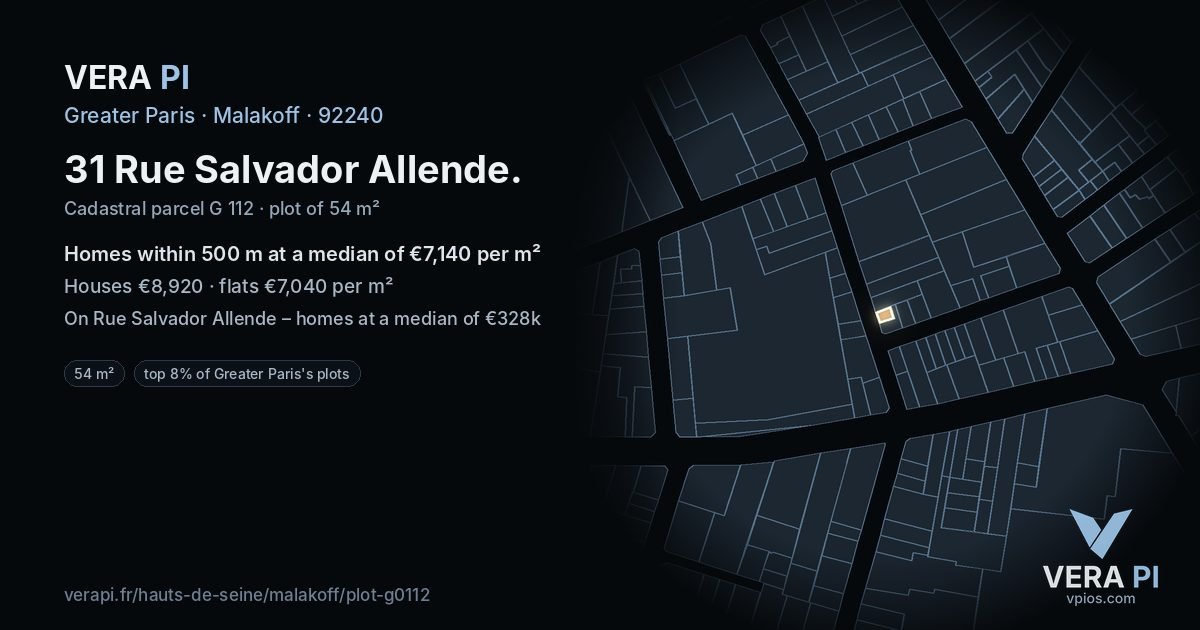 31 Rue Salvador Allende, Malakoff at night – the plot lit, the parcels around coloured by the prices near them