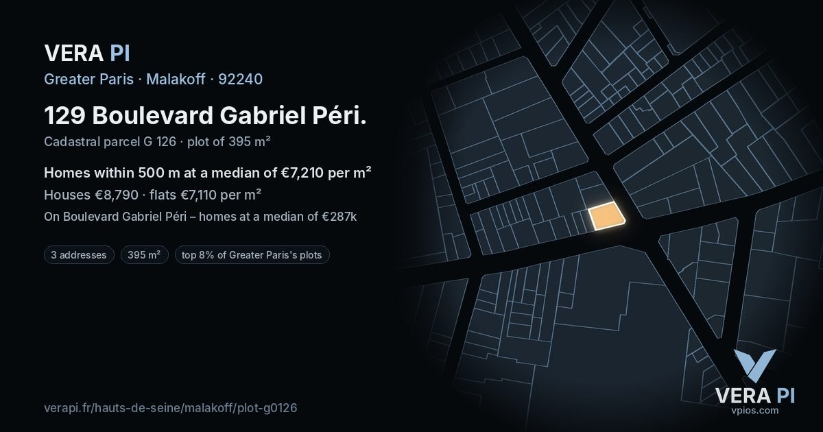 129 Boulevard Gabriel Péri, Malakoff at night – the plot lit, the parcels around coloured by the prices near them