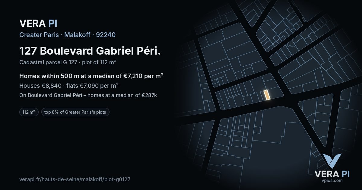127 Boulevard Gabriel Péri, Malakoff at night – the plot lit, the parcels around coloured by the prices near them