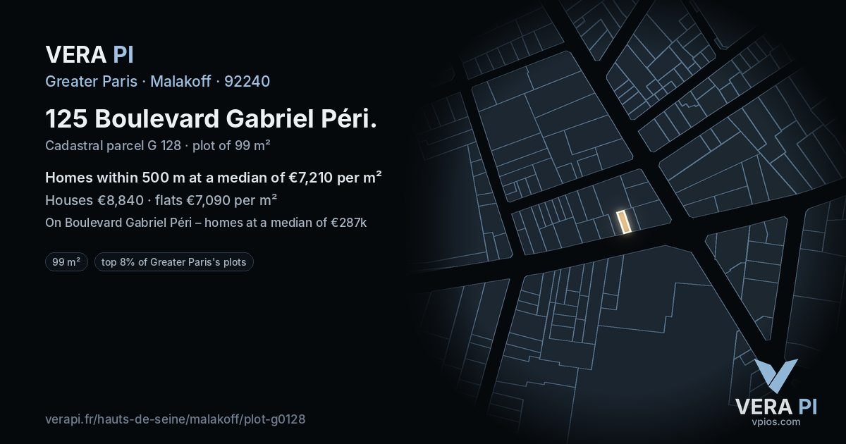 125 Boulevard Gabriel Péri, Malakoff at night – the plot lit, the parcels around coloured by the prices near them