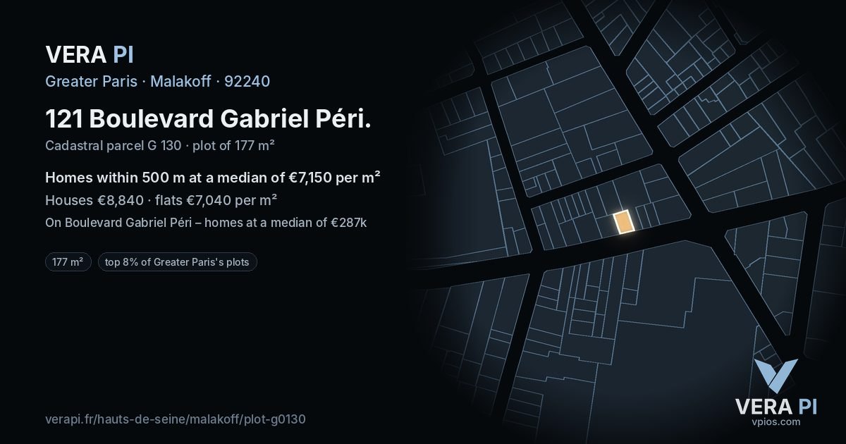 121 Boulevard Gabriel Péri, Malakoff at night – the plot lit, the parcels around coloured by the prices near them