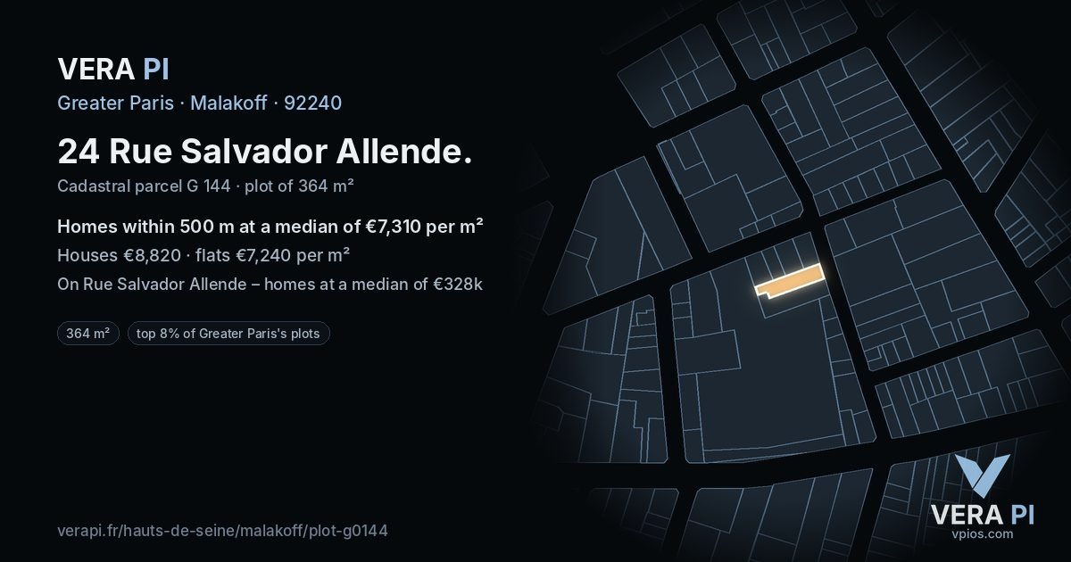 24 Rue Salvador Allende, Malakoff at night – the plot lit, the parcels around coloured by the prices near them