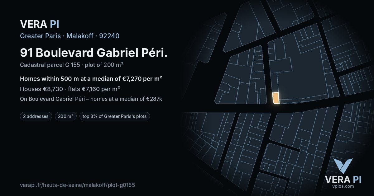 91 Boulevard Gabriel Péri, Malakoff at night – the plot lit, the parcels around coloured by the prices near them