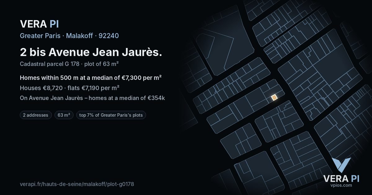 2 bis Avenue Jean Jaurès, Malakoff at night – the plot lit, the parcels around coloured by the prices near them