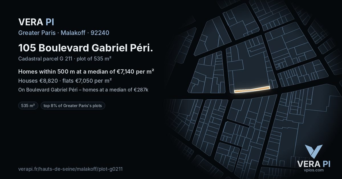 105 Boulevard Gabriel Péri, Malakoff at night – the plot lit, the parcels around coloured by the prices near them