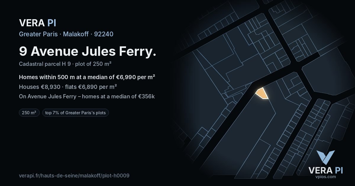 9 Avenue Jules Ferry, Malakoff at night – the plot lit, the parcels around coloured by the prices near them