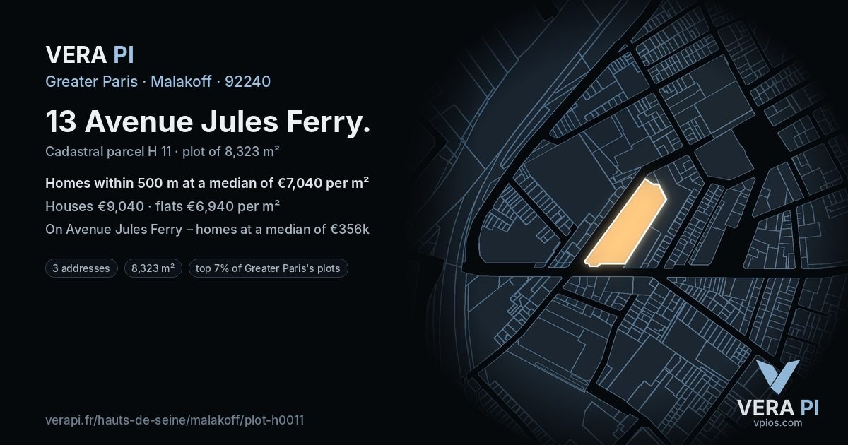 13 Avenue Jules Ferry, Malakoff at night – the plot lit, the parcels around coloured by the prices near them