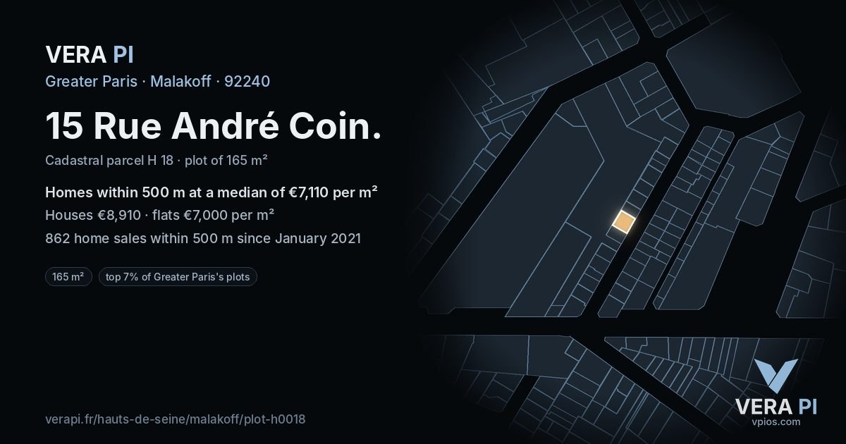 15 Rue André Coin, Malakoff at night – the plot lit, the parcels around coloured by the prices near them