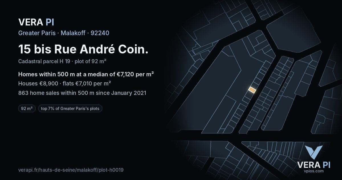 15 bis Rue André Coin, Malakoff at night – the plot lit, the parcels around coloured by the prices near them