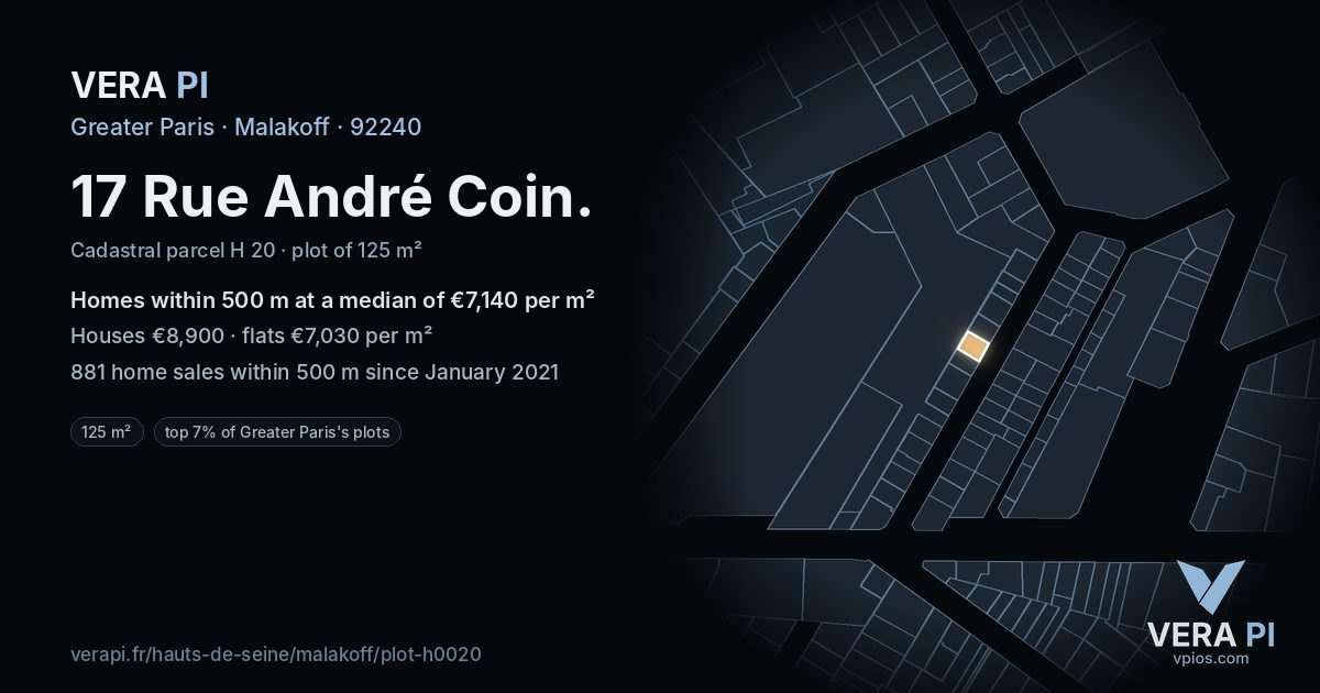 17 Rue André Coin, Malakoff at night – the plot lit, the parcels around coloured by the prices near them