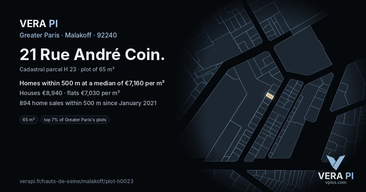 21 Rue André Coin, Malakoff at night – the plot lit, the parcels around coloured by the prices near them