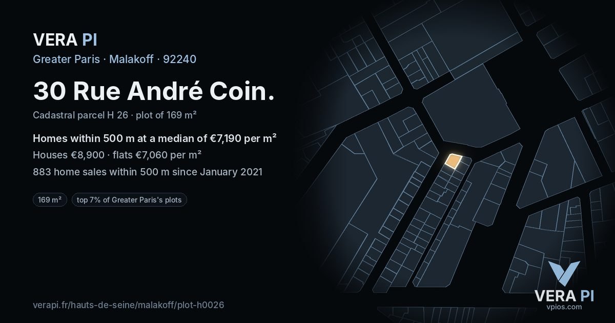 30 Rue André Coin, Malakoff at night – the plot lit, the parcels around coloured by the prices near them