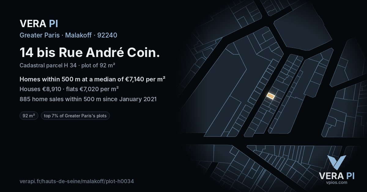 14 bis Rue André Coin, Malakoff at night – the plot lit, the parcels around coloured by the prices near them