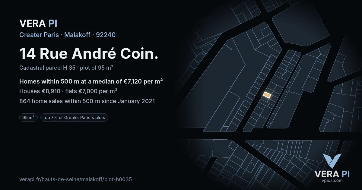 14 Rue André Coin, Malakoff at night – the plot lit, the parcels around coloured by the prices near them