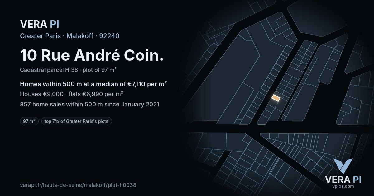 10 Rue André Coin, Malakoff at night – the plot lit, the parcels around coloured by the prices near them