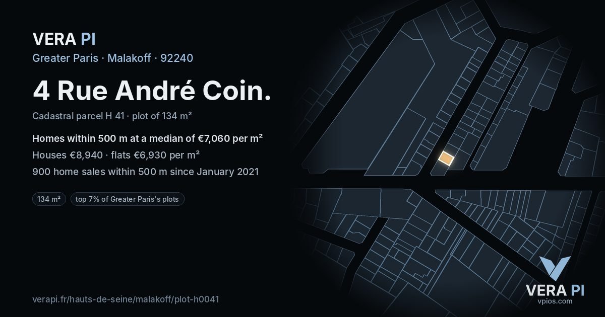 4 Rue André Coin, Malakoff at night – the plot lit, the parcels around coloured by the prices near them