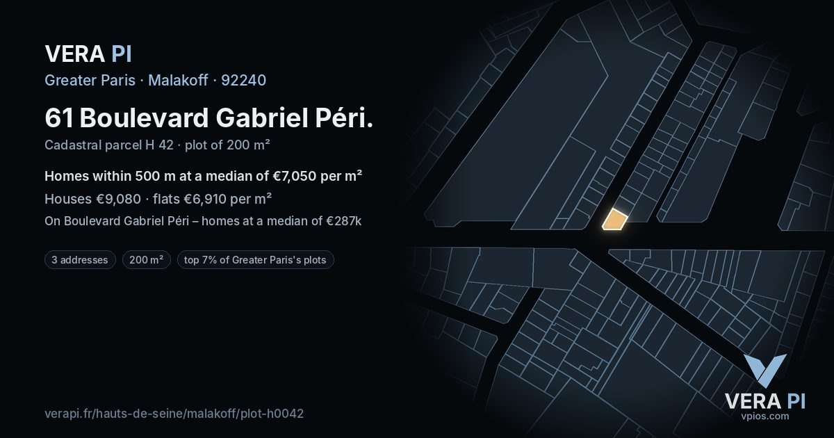 61 Boulevard Gabriel Péri, Malakoff at night – the plot lit, the parcels around coloured by the prices near them